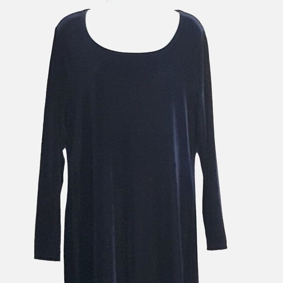 Gap Womens Dress L Maxi Solid Navy Blue Long Sleeve Velour Sheath Scoop Neck Lon - Picture 2 of 9